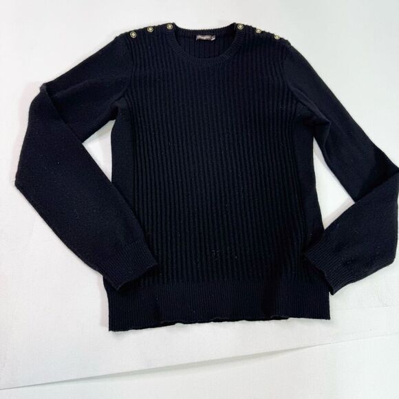 J. McLaughlin Seaspray Sweater Womens Large Black Cashmere Button Shoulder - Picture 1 of 8